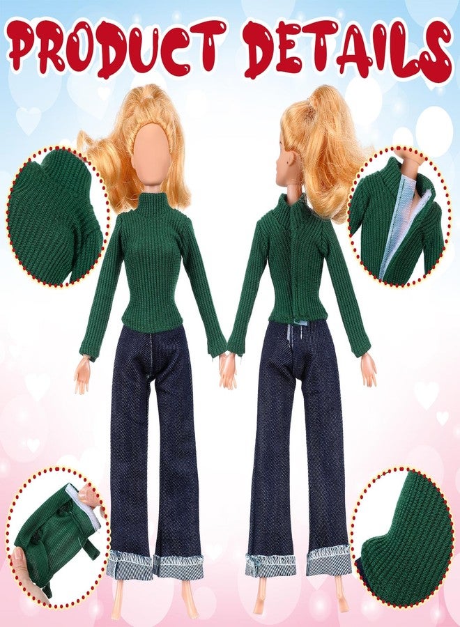 Fourluoo 6 Pcs Winter Doll Clothes Doll Sweater Fashion Outfits Long Sleeve Top Clothing for Winter Spring Birthday Gift(Elegant Color,11.8 Inch) - Image 5